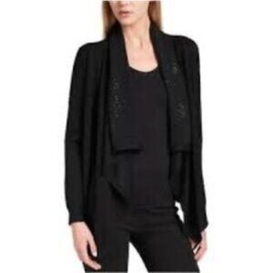 DKNY Sequin Collar Open Front Cardigan Black